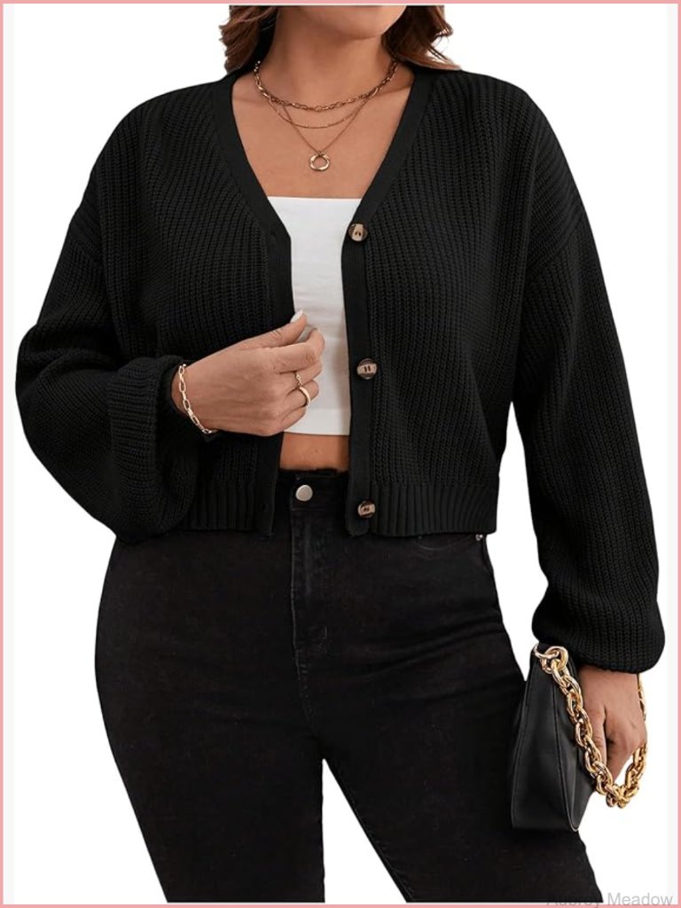 Plus Size Button Down Cardigan V Neck Long Sleeve Knitwear Women Loose